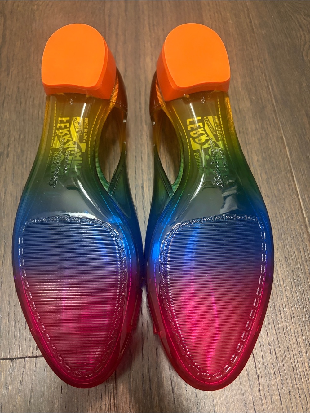 Salvatore Ferragamo Rainbow Multicolor Jelly Ballet Flats with Pink Bow Accent - Picture 5 of 6